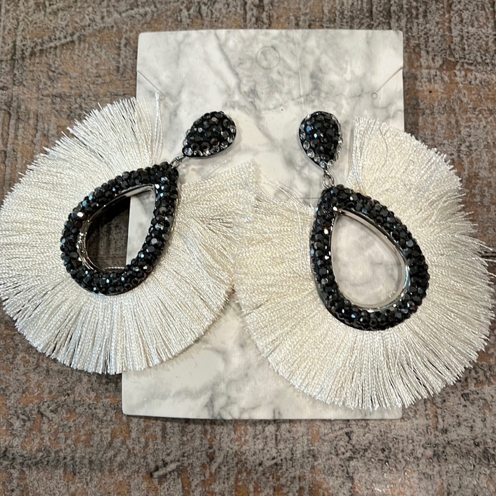 Ivory Fringe Earrings with rhinestones